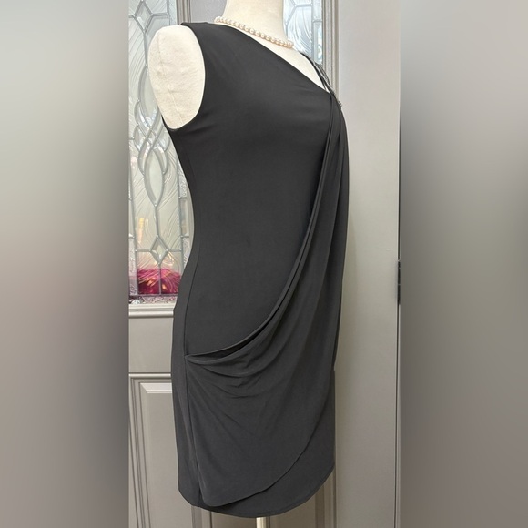 Karina Black Draped One Shoulder Rhinestone Dress - Picture 7 of 15